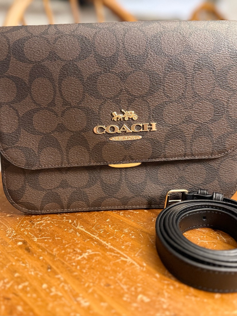 Coach Brown Signature Canvas Bag with Gold Hardware